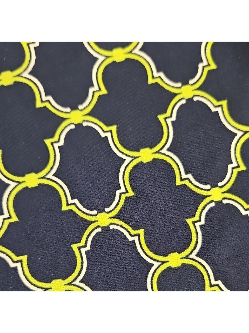 Merona Elegant Navy and Chartruesse Patterned Dress Twist At Bustline Stretchy M - Picture 11 of 12